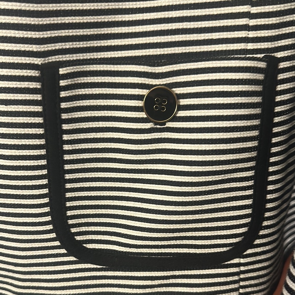Talbots Black and White Striped Blazer with Three-Quarter Sleeves - Picture 5 of 6